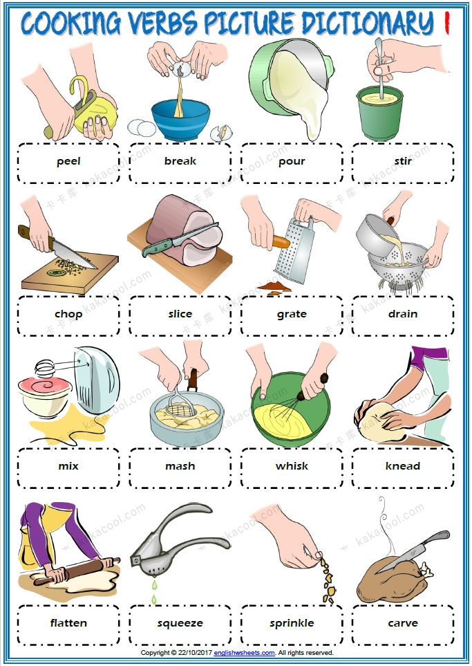 厨房烹饪动词词汇篇练习纸《cooking verbs vocabulary》通过游戏连线等记忆单词